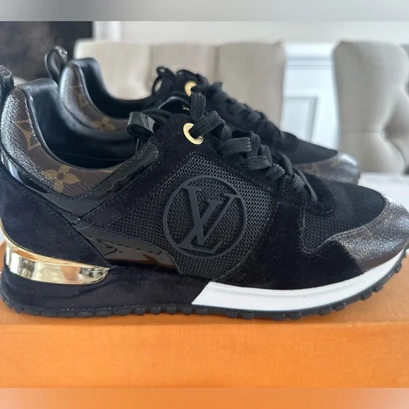 Louis Vuitton Black Suede & Monogram Low-Top Sneakers with Gold Accent - Picture 4 of 16